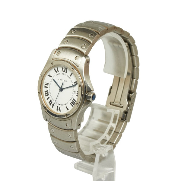 カルティエ サントスクーガー MM 腕時計 W20027K1 クオーツ ホワイト文字盤 ステンレススチール レディース CARTIER 【中古】