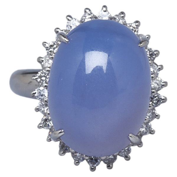 Pt1000 プラチナ ブルーカルセドニー9.78ct ダイヤ0.52ct 三越 リング 指輪 レディース 13号 【中古】
