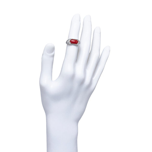 Pt900 プラチナ 赤珊瑚 ダイヤ0.04ct 三越 リング 指輪 レディース 12号 【中古】