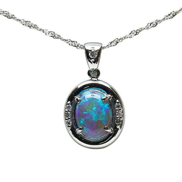 Pt900 プラチナ Pt850 プラチナ オパール1.51ct ダイヤ0.07ct ネックレス ペンダント レディース 【中古】