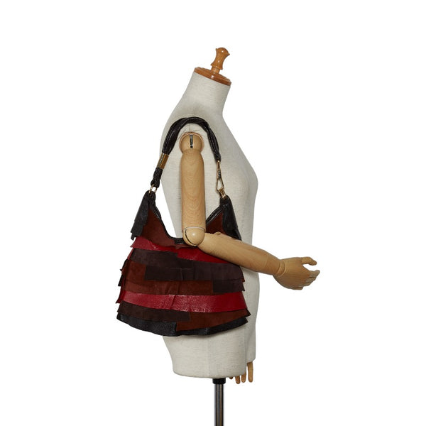 サンローラン サントロペ ハンドバッグ ワンショルダー 135488 レッド レザー スウェード レディース SAINT LAURENT 【中古】