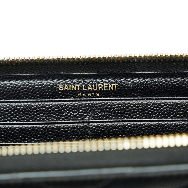 サンローラン モノグラム カサンドラ キルティング  ラウンドファスナー 長財布 358094 ブラック キャビアスキン レディース SAINT LAURENT 【中古】