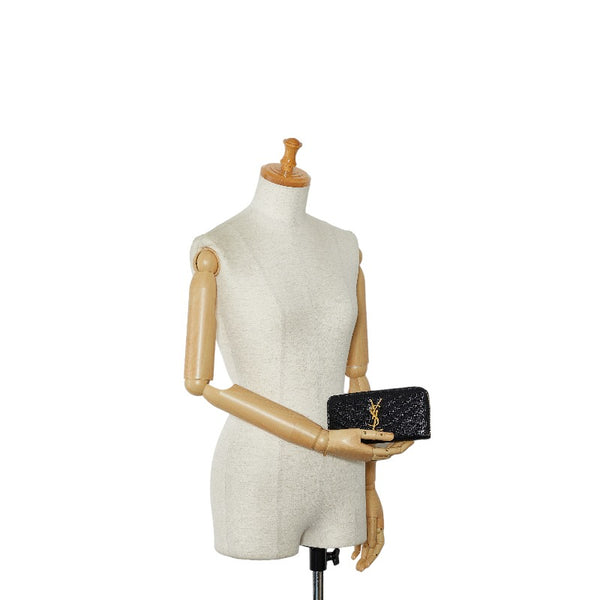 サンローラン モノグラム カサンドラ キルティング  ラウンドファスナー 長財布 358094 ブラック キャビアスキン レディース SAINT LAURENT 【中古】