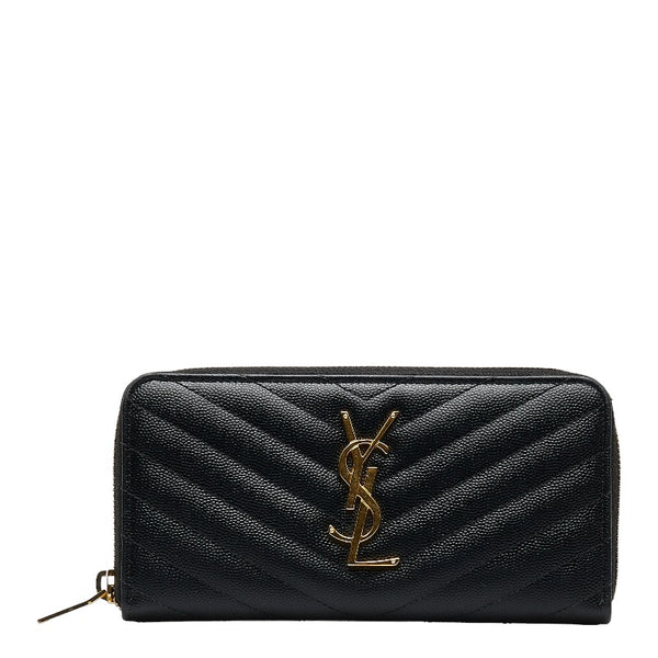 サンローラン モノグラム カサンドラ キルティング  ラウンドファスナー 長財布 358094 ブラック キャビアスキン レディース SAINT LAURENT 【中古】