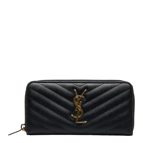 サンローラン モノグラム カサンドラ キルティング  ラウンドファスナー 長財布 358094 ブラック キャビアスキン レディース SAINT LAURENT 【中古】