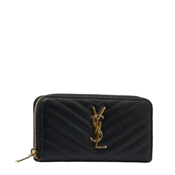 サンローラン モノグラム カサンドラ キルティング  ラウンドファスナー 長財布 358094 ブラック キャビアスキン レディース SAINT LAURENT 【中古】