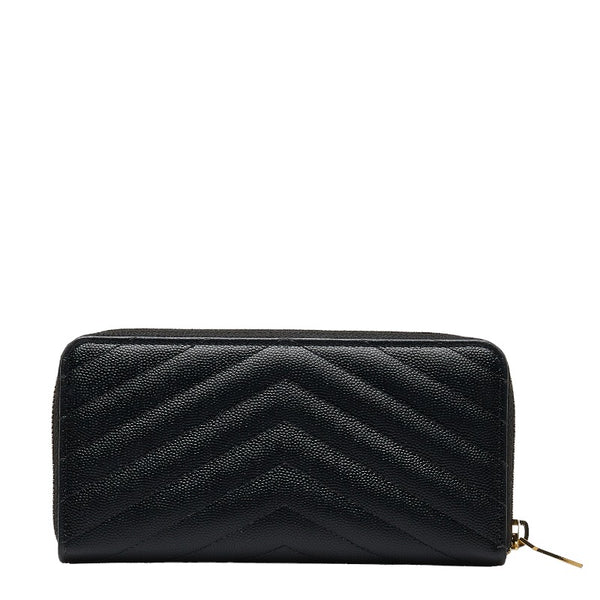 サンローラン モノグラム カサンドラ キルティング  ラウンドファスナー 長財布 358094 ブラック キャビアスキン レディース SAINT LAURENT 【中古】