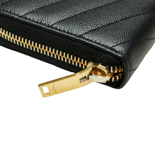 サンローラン モノグラム カサンドラ キルティング  ラウンドファスナー 長財布 358094 ブラック キャビアスキン レディース SAINT LAURENT 【中古】