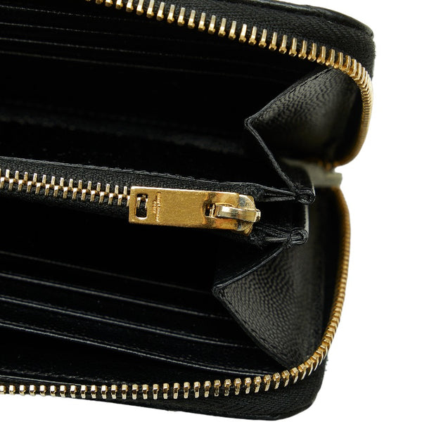 サンローラン モノグラム カサンドラ キルティング  ラウンドファスナー 長財布 358094 ブラック キャビアスキン レディース SAINT LAURENT 【中古】