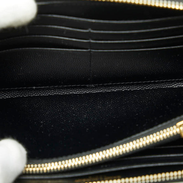 サンローラン モノグラム カサンドラ キルティング  ラウンドファスナー 長財布 358094 ブラック キャビアスキン レディース SAINT LAURENT 【中古】