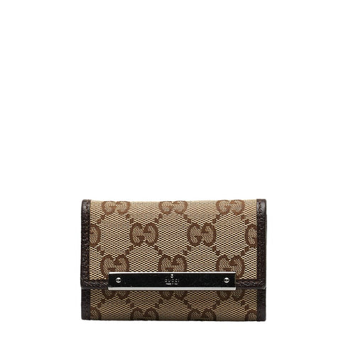 グッチ GGキャンバス ６連 キーケース 127048 ベージュ ブラウン キャンバス レザー レディース GUCCI 【中古】