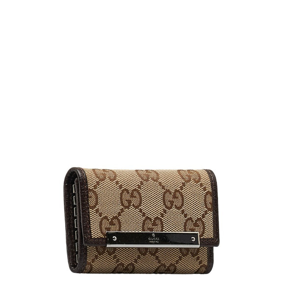 グッチ GGキャンバス ６連 キーケース 127048 ベージュ ブラウン キャンバス レザー レディース GUCCI 【中古】
