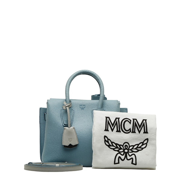 エム シー エム ハンドバッグ ショルダーバッグ 2WAY ライトブルー レザー レディース MCM 【中古】