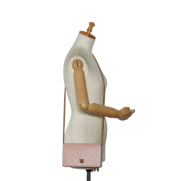 グッチ グッチシマ キャット チェーン ショルダーバッグ  548060 ピンク レザー レディース GUCCI 【中古】