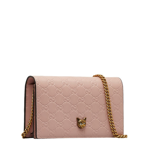 グッチ グッチシマ キャット チェーン ショルダーバッグ  548060 ピンク レザー レディース GUCCI 【中古】