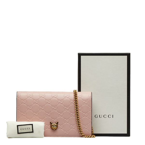 グッチ グッチシマ キャット チェーン ショルダーバッグ  548060 ピンク レザー レディース GUCCI 【中古】