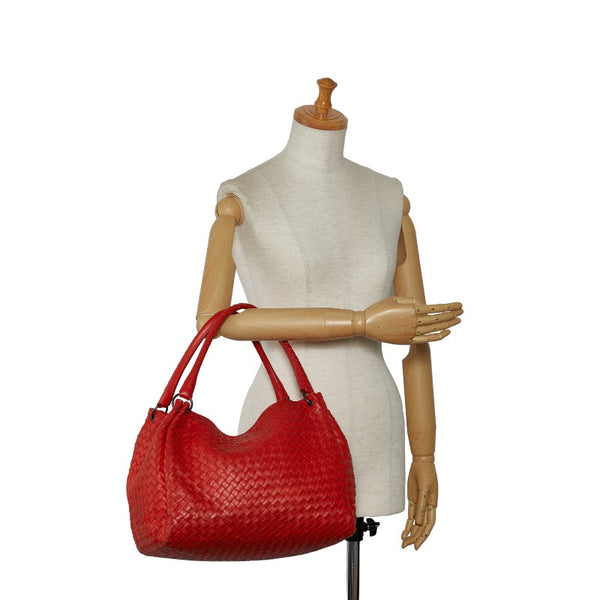 ボッテガヴェネタ イントレチャート ハンドバッグ トートバッグ レッド レザー レディース BOTTEGAVENETA 【中古】