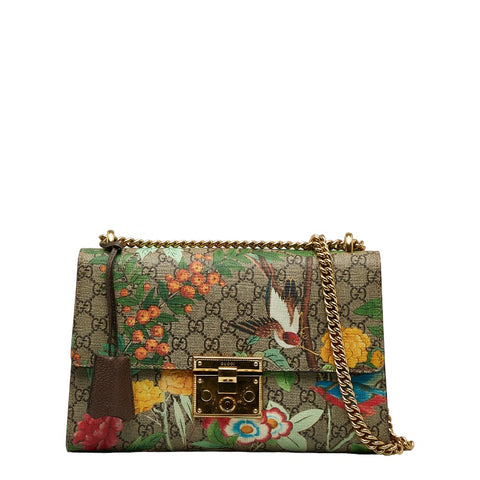 グッチ GGスプリーム フローラ チェーン ショルダーバッグ 409486 ベージュ マルチカラー PVC レザー レディース GUCCI 【中古】