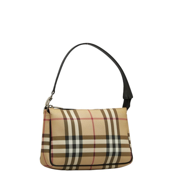 バーバリー ノバチェック ミニ ハンドバッグ アクセサリーポーチ ベージュ PVC レザー レディース BURBERRY 【中古】