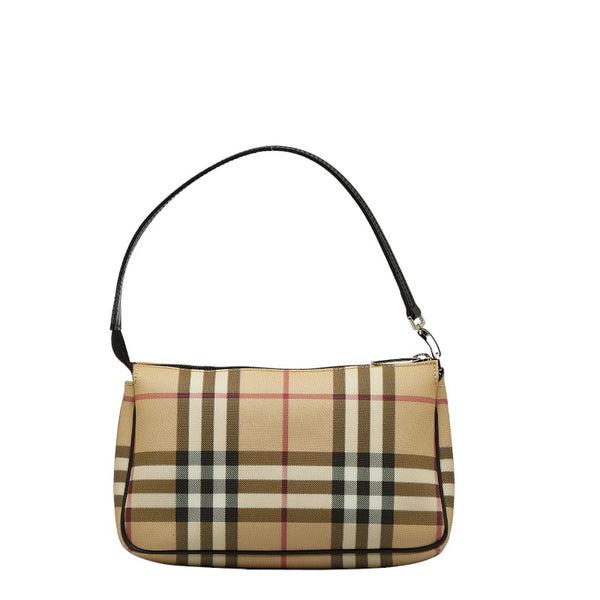 バーバリー ノバチェック ミニ ハンドバッグ アクセサリーポーチ ベージュ PVC レザー レディース BURBERRY 【中古】