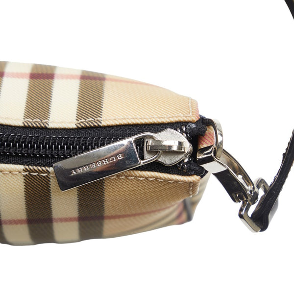 バーバリー ノバチェック ミニ ハンドバッグ アクセサリーポーチ ベージュ PVC レザー レディース BURBERRY 【中古】