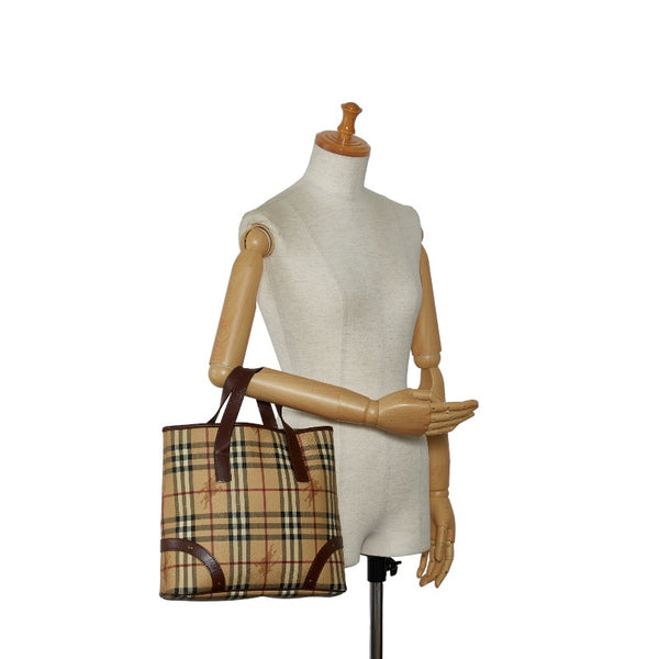 バーバリー ノバチェック シャドーホース ハンドバッグ トートバッグ ベージュ PVC レザー レディース BURBERRY 【中古】