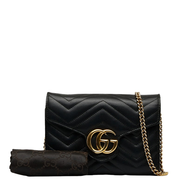 グッチ GGマーモント チェーン ウォレット ショルダーバッグ 474575 ブラック レザー レディース GUCCI 【中古】