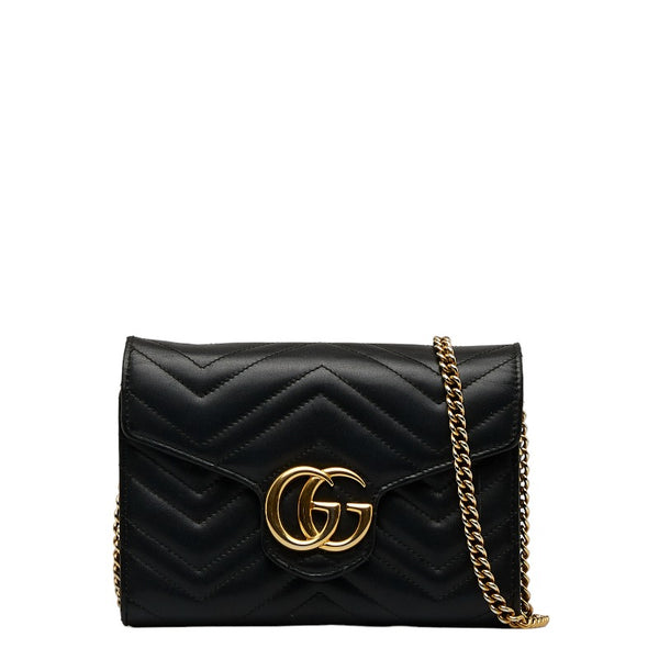 グッチ GGマーモント チェーン ウォレット ショルダーバッグ 474575 ブラック レザー レディース GUCCI 【中古】