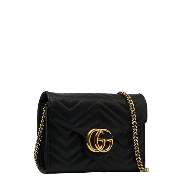 グッチ GGマーモント チェーン ウォレット ショルダーバッグ 474575 ブラック レザー レディース GUCCI 【中古】