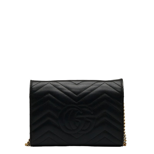 グッチ GGマーモント チェーン ウォレット ショルダーバッグ 474575 ブラック レザー レディース GUCCI 【中古】