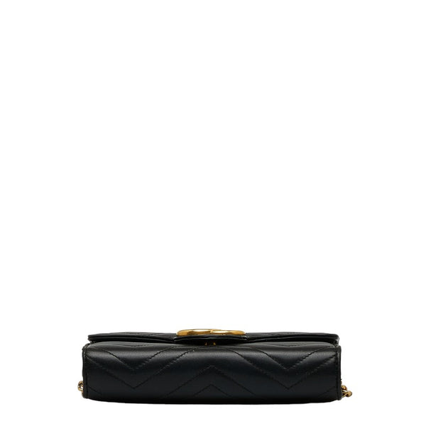 グッチ GGマーモント チェーン ウォレット ショルダーバッグ 474575 ブラック レザー レディース GUCCI 【中古】