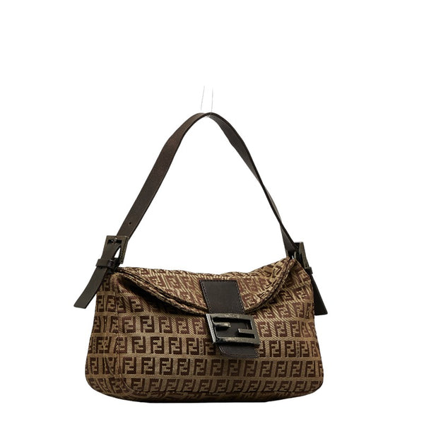 フェンディ ズッキーノ マンマバケット ショルダーバッグ 8BR003 ブラウン キャンバス レザー レディース FENDI 【中古】