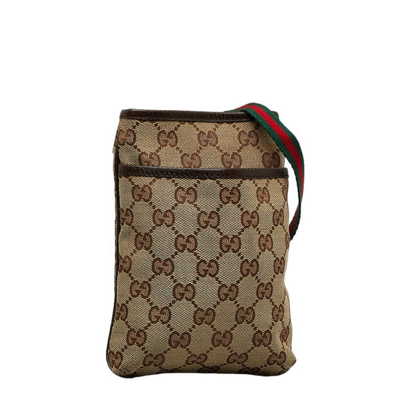 グッチ GGキャンバス シェリーライン 斜め掛け ミニ ショルダーバッグ 141863 ベージュ ブラウン キャンバス レザー レディース GUCCI 【中古】