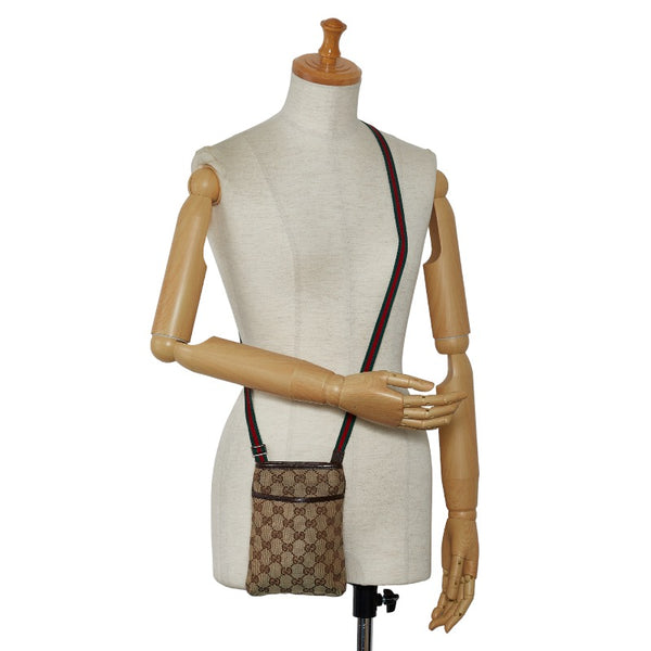 グッチ GGキャンバス シェリーライン 斜め掛け ミニ ショルダーバッグ 141863 ベージュ ブラウン キャンバス レザー レディース GUCCI 【中古】