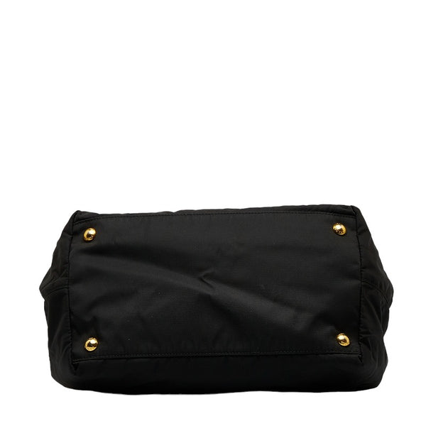 プラダ ロゴ ハンドバッグ トートバッグ ブラック ナイロン レザー レディース PRADA 【中古】