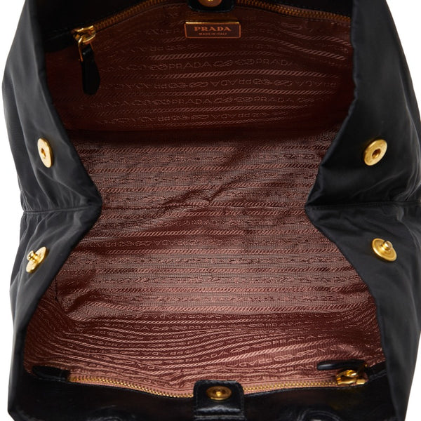 プラダ ロゴ ハンドバッグ トートバッグ ブラック ナイロン レザー レディース PRADA 【中古】