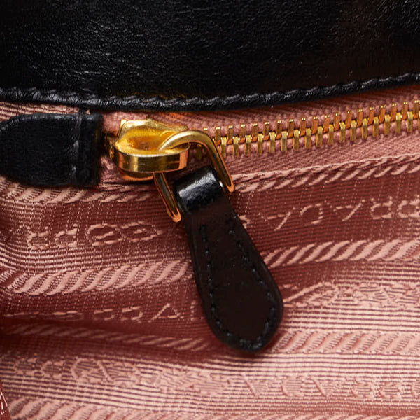プラダ ロゴ ハンドバッグ トートバッグ ブラック ナイロン レザー レディース PRADA 【中古】