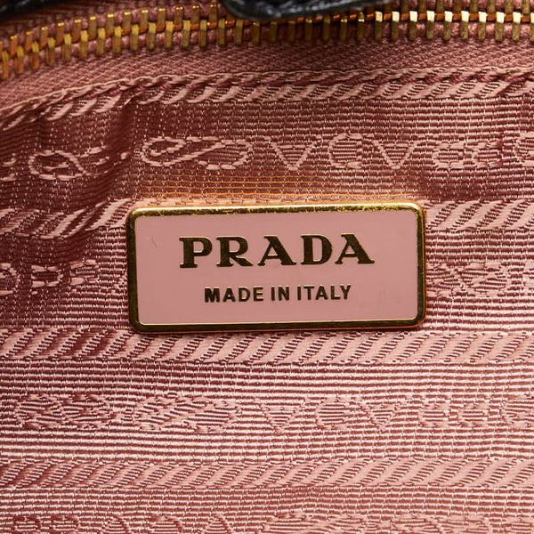 プラダ ロゴ ハンドバッグ トートバッグ ブラック ナイロン レザー レディース PRADA 【中古】