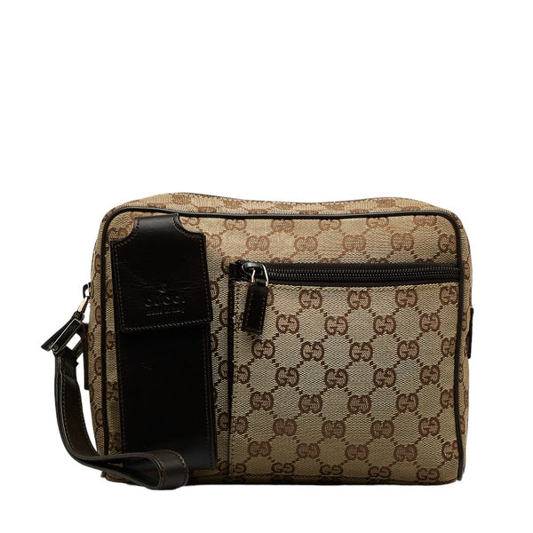 グッチ GGキャンバス セカンドバッグ 018 1616 ベージュ ブラウン キャンバス レザー レディース GUCCI 【中古】