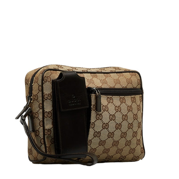 グッチ GGキャンバス セカンドバッグ 018 1616 ベージュ ブラウン キャンバス レザー レディース GUCCI 【中古】