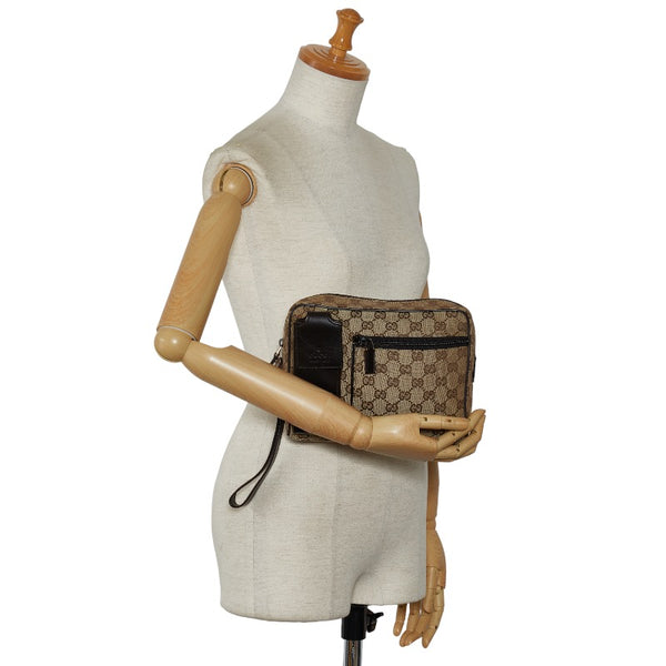 グッチ GGキャンバス セカンドバッグ 018 1616 ベージュ ブラウン キャンバス レザー レディース GUCCI 【中古】