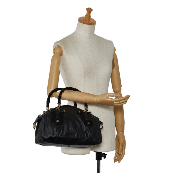 グッチ バンブー ハンドバッグ 189869 ダークグリーン ブラック レザー レディース GUCCI 【中古】