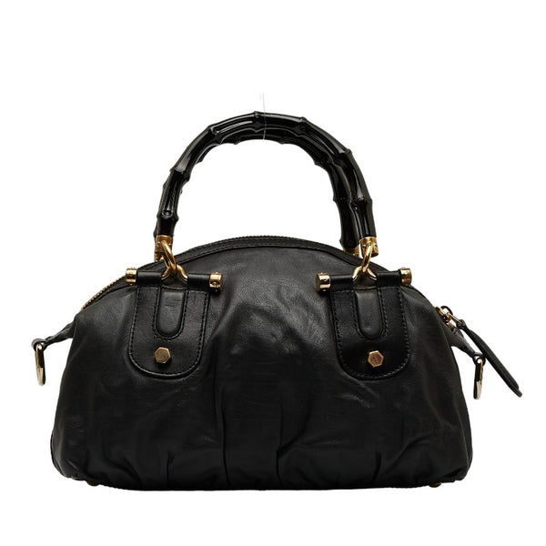 グッチ バンブー ハンドバッグ 189869 ダークグリーン ブラック レザー レディース GUCCI 【中古】
