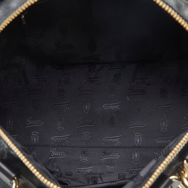 グッチ バンブー ハンドバッグ 189869 ダークグリーン ブラック レザー レディース GUCCI 【中古】