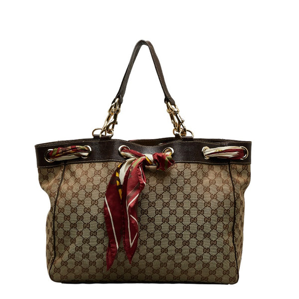 グッチ GGキャンバス トートバッグ 153033 ベージュ ブラウン キャンバス レザー レディース GUCCI 【中古】