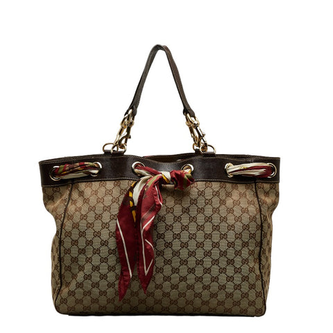 グッチ GGキャンバス トートバッグ 153033 ベージュ ブラウン キャンバス レザー レディース GUCCI 【中古】