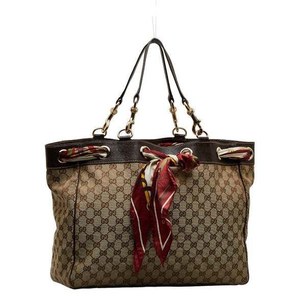 グッチ GGキャンバス トートバッグ 153033 ベージュ ブラウン キャンバス レザー レディース GUCCI 【中古】