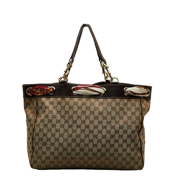 グッチ GGキャンバス トートバッグ 153033 ベージュ ブラウン キャンバス レザー レディース GUCCI 【中古】