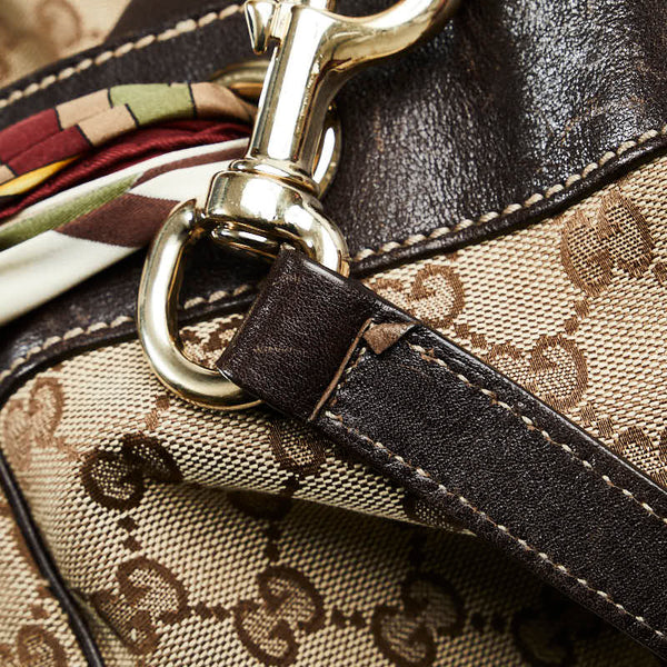 グッチ GGキャンバス トートバッグ 153033 ベージュ ブラウン キャンバス レザー レディース GUCCI 【中古】