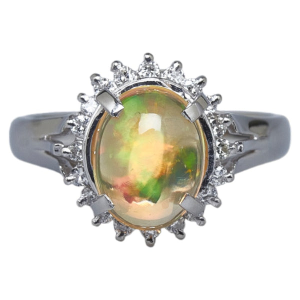 Pt900 プラチナ ファイアオパール1.80ct ダイヤ0.20ct リング 指輪 レディース 12号 【中古】
